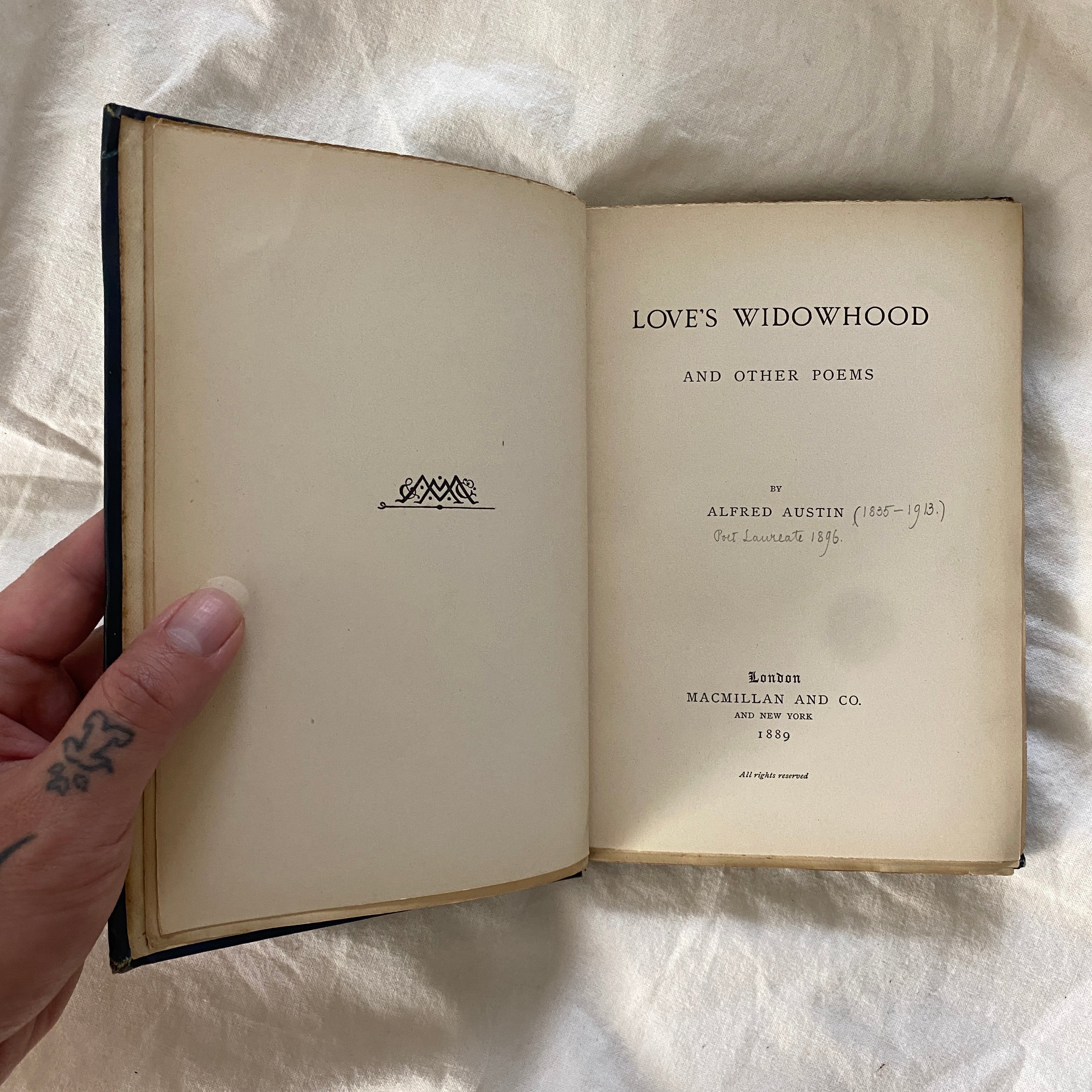 Love’s Widowhood and Other Poems by Alfred Austin SIGNED & INSCRIBED